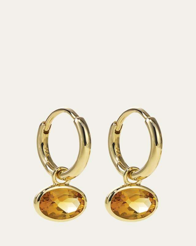 14K Yellow Gold Orbit Hoop Earrings with Citrine